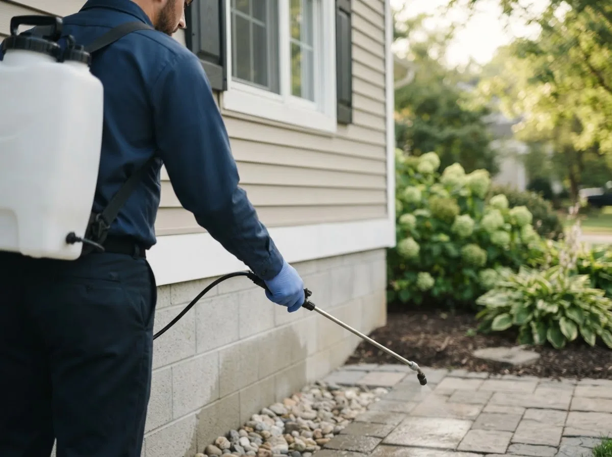 Pest control technician inspecting a home in Bethpage, NY